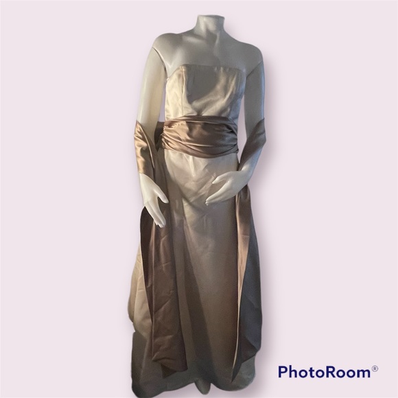 Robe Vintage En Mousseline (chiffon) Blush Marron JACOB - Taille 7/8 (US 8) - Doublée, Années 90